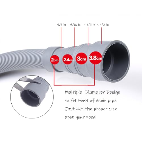 HLMOptimo 13 Feet Universal Washing Machine Drain Hose Flexible Dishwasher Drain Hose Extension Kits Corrugated Washer Hose w/ 1 Adapter 4 Clamps 1 U-Bend Holder - size: 13 feet