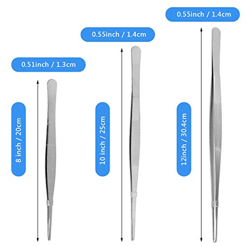 Adecco LLC Stainless Steel Tongs tweezer with precision serrated tips for sea food (8" 10" 12")
