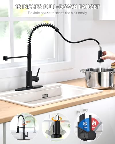 Black Kitchen Faucet with Pull Down Sprayer Stainless Steel Commercial Single Handle Classic Spring Pull Out Kitchen Sink Faucet for Pot Filler Farmhouse Camper Bar Laundry Room 866080R - color: B - Black