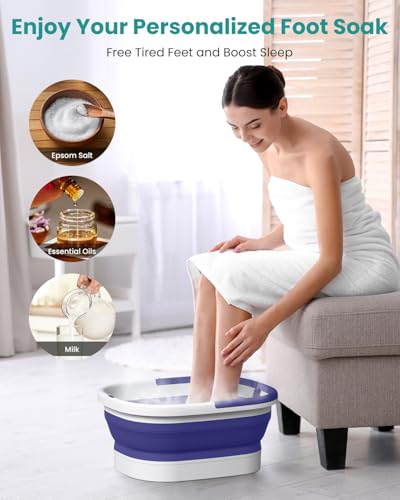 Nekteck Foot Soaking Tub Collapsible Bucket for Foot Bath Soak Tub, Feet Basin Soaker with 138 Acupressure Nodes and Pumice Stone for Feet Health Foot Spa, Gifts for Men Women Dad Mom, Purple - color: Purple