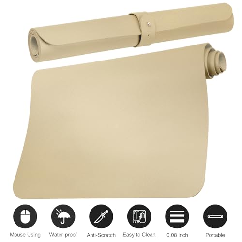 Boutilon Leather Desk Pad Protector,Non-Slip Mouse Pad,Laptop Desk Pad,Office Mouse Mat,Waterproof Leather Desk Blotter,Desk Writing Pad for Office and Home (S-Golden,24"x 14") - color: Golden, size: S 24" x 14"