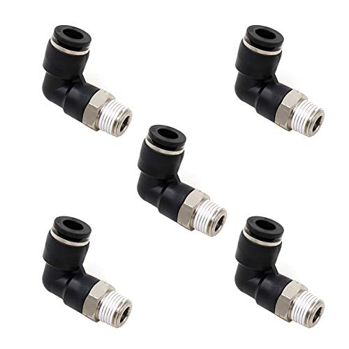 Push to Connect Air Fittings 1/4 inch OD Tubing x 1/8" Npt Elbow Air Line Quick Connect Fittings Male Threaded 90 Degree Push in Lock Fittings Pneumatic Tube Fittings Connectors 5Packs - size: 1/4" OD X 1/8" MNPT