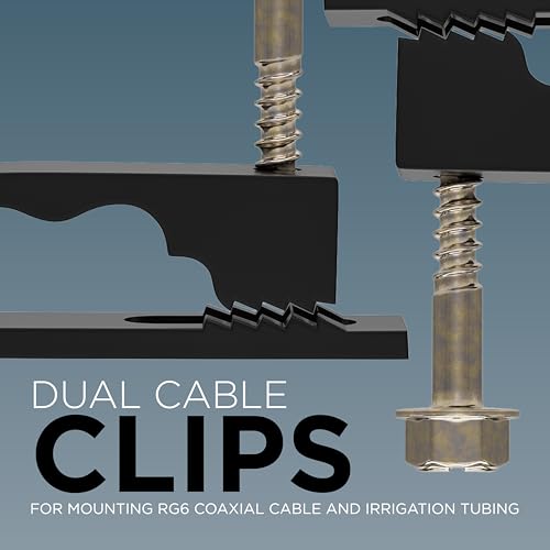 THE CIMPLE CO Dual Cable Clips with Screws - 1/2 Inch Coaxial Cable Clamps Outdoor - Exterior Cord Management for Coax, CAT Ethernet, Electrical Wire - Screw Clamps for Wires on Wall - 10 PCS, Black - size: 10 Pack
