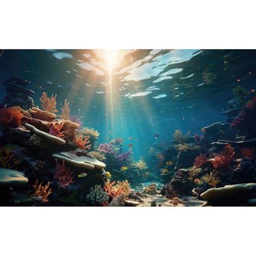 Aquarium Background Under The Sea Coral Reef Fish Tank Background Ocean Floor Aquatic Plants Sunray Terrarium Backgrounds Underwater Deep Ocean Tropical Fish Sea Rock Aquarium Backgrounds 24x12in - color: Coral Orange, size: 24(W)x12(H)inches/ 60(W)*30cm(