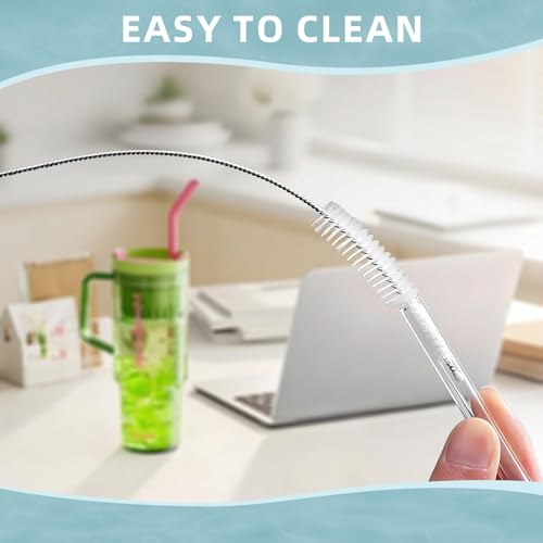 Cleaning Brushes for Reusable Drinking Straws, Set of 5, Long Wire Handle, Bottle and Straw Cleaner for Stanley Mug, Sippy Cup, Water Bottle and Tubes, Reusable and Flexible - color: white000001