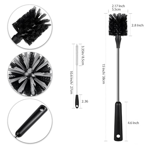 Water Bottle Brush with Straw Cleaner, 15 Inches Stainless Steel Handle Baby Bottle Brush Cleaner, Kitchen Scrub Cleaning Brushes for Cup, Wine Glasses, Coffee Mugs, Tumblers, Wine Decanters, Black - style: Bottle Brush With Straw Brush