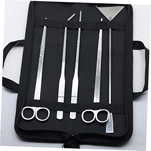 YARNOW 5pcs Aquarium Stainless Steel Maintenance Tool Aquascaping Scissors Tweezers Sand Scraper Canvas Bag for Fresh and Plants Care