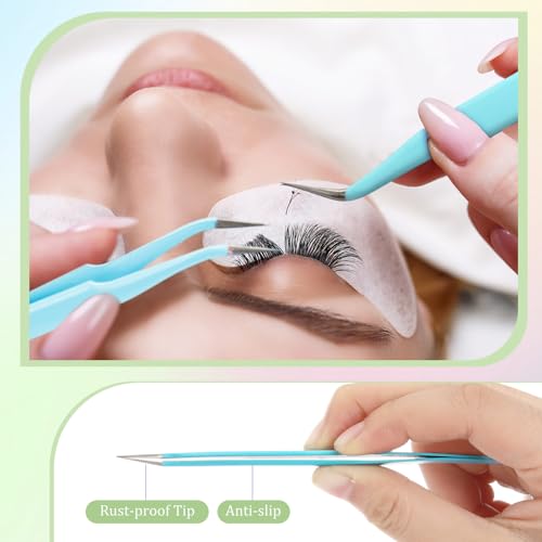 Honoson 9 Pieces Curved Pointed Craft Tweezers Stainless Steel Precision Tweezer with Protective Cover for Rhinestones Dried Flowers Craft Stickers Eyelash Extension Jewelry Making(Blue) - color: Blue