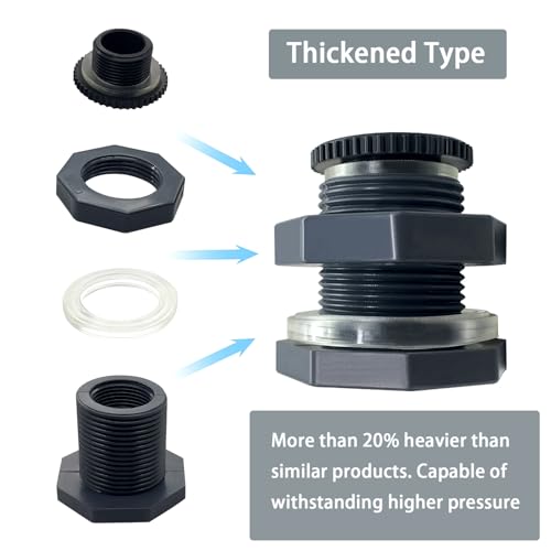 NPT 3/4 PVC Bulkhead Fitting, Heavy-Duty Female Plastic Water Tank Connector Adapter Fitting with Plugs for Rain Barrel,Spigot,Water Tank,Drain Bucket (Set of 2-Thickened Type) - size: 3/4 NPT Female