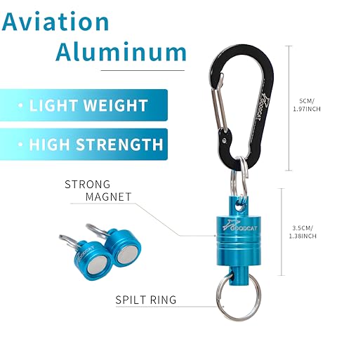 GOODCAT Strongest Magnetic Fly Fishing Net Release - Retractable Coiled Lanyard with Carabiner, Magnet Keychain Clip Retractor - color: A:Blue