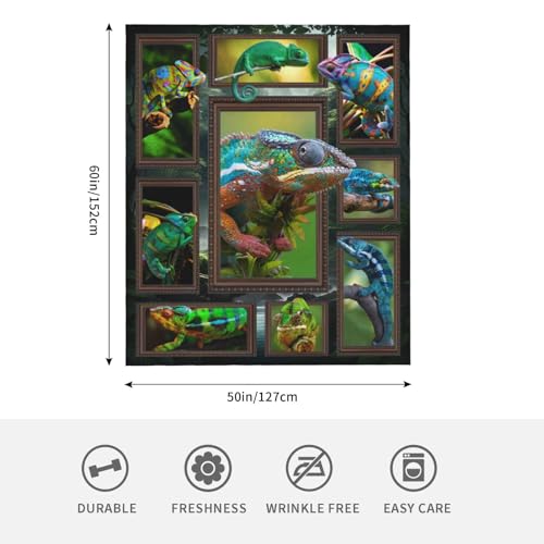 Chameleon Blanket Super Soft Warm Fluffy Flannel Cute Reptile Throw Blanket Cozy Fuzzy Plush Bedding Blanket Gift for Boys Girls Kids Teens Adults Couch Sofa 60"x50" - color: Chameleon, size: 60"x50"
