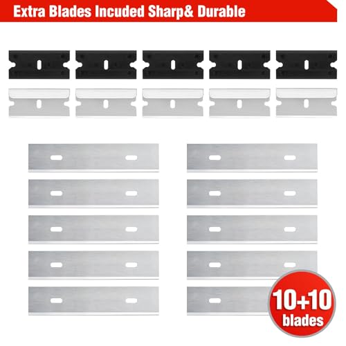 Goldblatt 2 Pieces Razor Blade Scraper with 20-piece Blades, Razor Scraper Tool, Razor Holder for Cleaning Glass Cooktop, Window, Decals, Stickers, Labels, Caulk, Adhesive, Paint Glue Removal