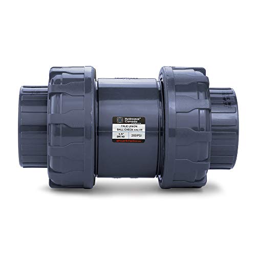 Sharkfellow 1 1/2’’ PVC True Union Ball Check Valve with Full Port, ASTM F1970, with EPDM Seals, Corrosion-Free, Service Free, Rated at 200 PSI @73F, Gray, 1 1/2 inch Socket (1 1/2'') - size: 1 1/2''
