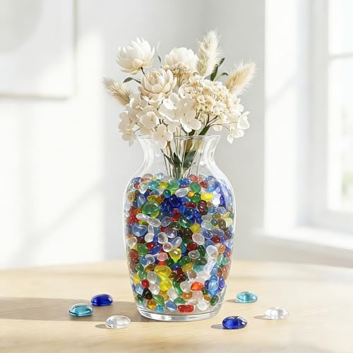 QYGL 0.55LB Colorful Clear Glass Pebbles, Tumbled Sea Glass Stones for Vase Fillers, Fish Tank Gravel, Aquarium Rocks, DIY Crafts, Plant Pots, Wedding & Home Decor, Transparent Glass Gemstones - color: Colorful