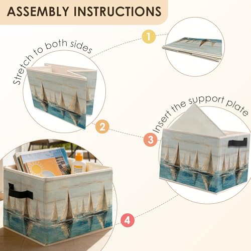 Sailboat Nautical Storage Bins Box with Handles, Coastal Beach Abstract Ocean Landscape Foldable Basket Toybox for Beach House Bedroom Bathroom Home Clothes Toys Books - color: color-7
