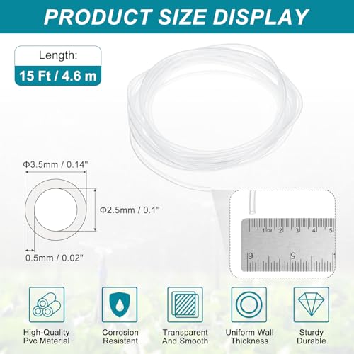 uxcell Clear PVC Tubing, 2.5mm ID x 3.5mm OD - 15ft PVC Tube Lightweight Vinyl Hose, Transparent Flexible Plastic Water Tubing for Air Oil Water Transfer Aquarium Irrigation - size: 2.5mm ID x 3.5mm OD