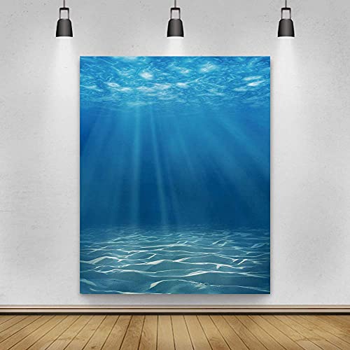 Laeacco 4x5ft Deep Underwater World Photography Backdrop Crystal Blue Seawater Under The Sea World Backdrop Sunlight Ocean Marine Theme Birthday Baby Shower Party Banner Aquarium Background - size: 4x5FT