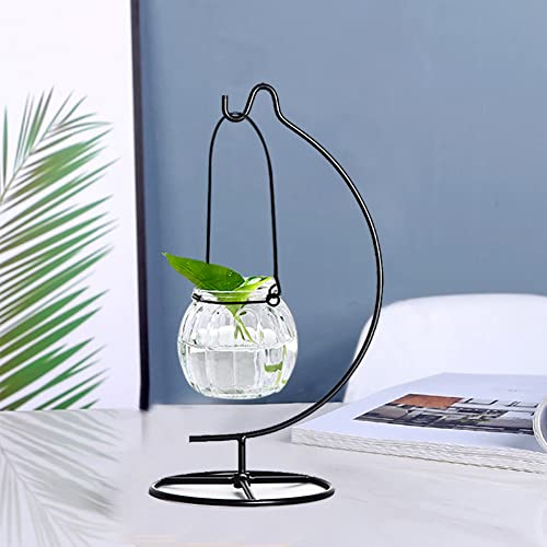 YY YEARCHY Ornament Display Stand Metal Stand Air Plant Stand Flower Pot Holder Iron Stand for Hanging Glass Globe Ball (C Shape) - color: Black, size: 10.43"x4.92"x4.92"