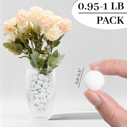 White Flat Glass Marbles, 0.97 lb Vase Filler Pebbles Gems, Decorative Glass Beads for Vases, Crafts, Floral, Mancala Stones, Aquarium Rocks for Fish Tank, 0.6"-0.8" (Approx. 80-100 PCS) - color: White