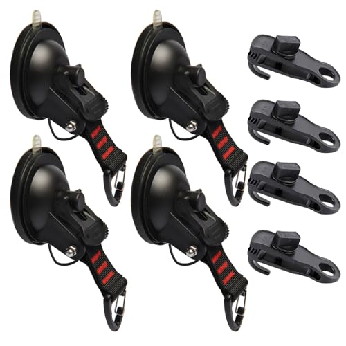 Heavy Duty Suction Cups Anchor with Hooks, Suction Cup Camping Tie Downs with Tarp Clips Deavy Duty ,Outdoor Strong Suction Cup Wall Anchor for RV Boat Camping Tarp Accessory,Car Side Awning (8)