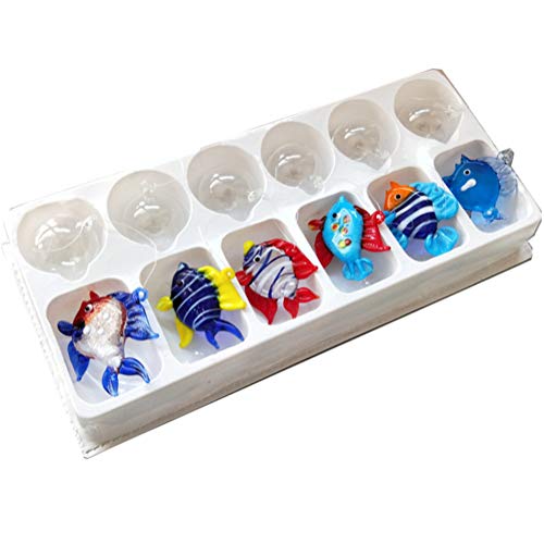 Fish Tank Ornaments Color Bubble Fish Miniature Hand Blown Tropical Fish Figurine Art Glass Sea Animals Collection,Set of 6 for Small and Medium Fish Tanks (2) - color: Multicolored-1