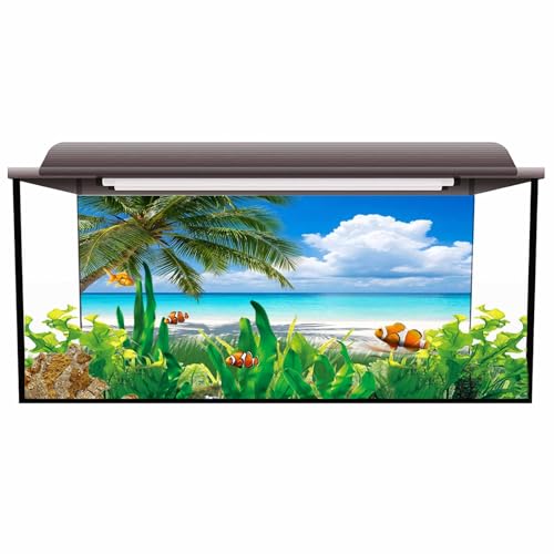 Summer Beach Aquarium Background 24x60 Inch Self-Adhesive Fish Tank Decorations, Tropical Coastal Palm Tree Starfish Conch Decorative Fish Tank Background Polyester Aquarium Decor Poster - size: 24x60in