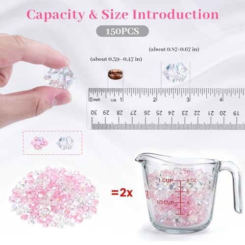 DomeStar 150PCS Dazzling Fake Ice Rocks, Pink Holographic Acrylic Crushed Ice Sparkling Plastic Diamonds Gems for Vases Fillers Aquarium Rocks Party Table Scatter Wedding Decor - color: Dazzling Pink
