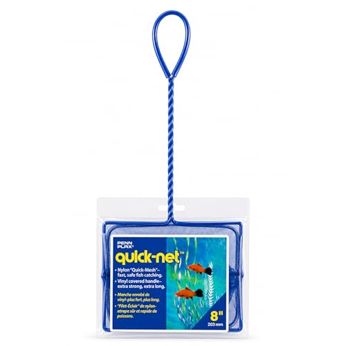 Penn-Plax Quick-Net Aquarium Fish Net - Fine Mesh, Vinyl-Covered Braided Handle - Small Aquarium Cleaning Tool for Gentle Fish Handling - Use in Freshwater & Saltwater Tanks - color: Blue, size: 8" Net - 10" Handle