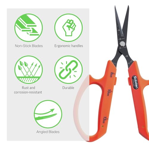 Saboten Fluorine Coated Angled Blade Trimming Scissors Orange PT-2 160mm Precision Gardening Bonsai and Floral Shears Made in Japan - color: Orange, size: Non-Stick Angled Blade
