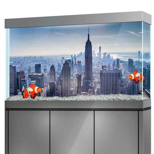 Aquarium Background Stickers - New York City Skyline Metropolis Self-Adhesive Fish Tank Reptile Terrarium Decor Poster (100 x 50 cm / (39.3 x 19.6 inches))
