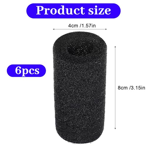 6-Pack Pre-Filter Sponge for Aquarium Shrimp Fry Fish Tank Filter 0.8” Intake, Aquarium Pre Filter Sponge, High-Porosity Foam Roll Replacement Foam Cover, Easy to Clean