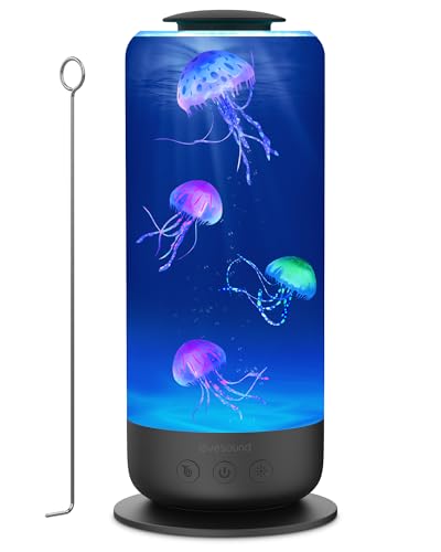 Jellyfish Lamp - 7 Color Changing LED Tank Aquarium Light, Mood Lamp for Home Office Bedroom Decor, 2 Lighting Modes for Relax/Sleep, Gift for Kids Teens Adults - color: Black