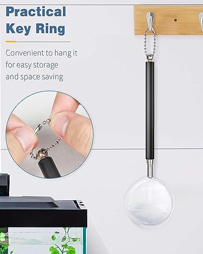 Pawfly Aquarium Shrimp Net, 2 Inch Tiny Fish Tank Net with Extendable Stainless Steel Handle, Soft Round Fine Mesh for Shrimp Baby Fish Food Residue Debris Skimming - color: Black Round, size: 2 Inch