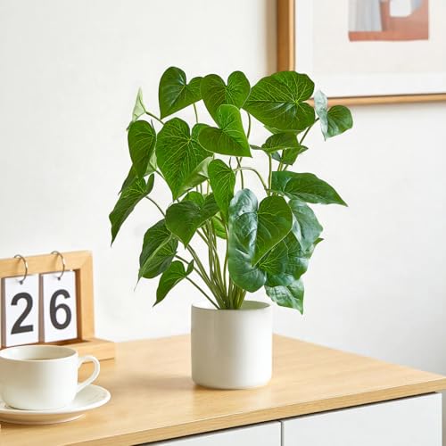 Mkono Fake Plants in Pot, 17" Potted Artificial Plants for Home Decor Indoor Faux Green Leaf Plant with Modern White Planter for Desk Shelf Office Room Decoration (White, Large) - color: White, size: Large