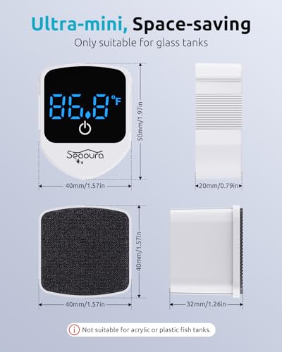 SEAOURA 2-in-1 Mini Aquarium Magnetic Cleaner with Digital Thermometer, Fish Aquariums Magnets Brush only for Glass Tank,Tiny Magnet Floating Cleaning Tool for 1-30 Gallons - color: White