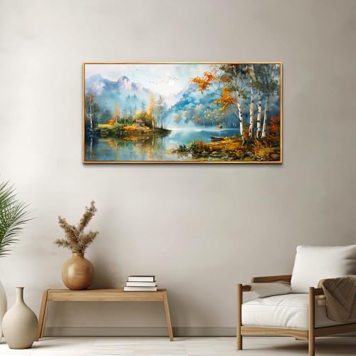 ZUITINGHUA Large Wood Framed Wall Decor For Living Room Canvas Wall Art For Office Modern Wall Decorations For Bedroom Lake View Painting Tree Forest Pictures Artwork Room Home Decor 24x48 In - color: Lake View Wood Framed, size: 48"L x 24"W