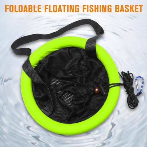 Dovesun Floating Fishing Basket, Collapsible Fishing Net Portable Nylon-mesh | Coated Nylon Net Bait Storage Cage for Keeping Crayfish Minnows Leaches and Other Live Baits - color: 5 Gallons-Green(Small Minnow Bait Bag), size: Diameter of the bottom: 9.8"