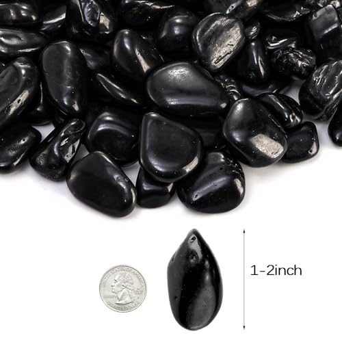 SOUJOY 15LBS Black River Rock, 1-2 Inch Pebbles for Plants, Natural Polished Decorative Stone for Landscaping Outdoor, Flower Bed Fish Tank Gravel Garden Home Decor