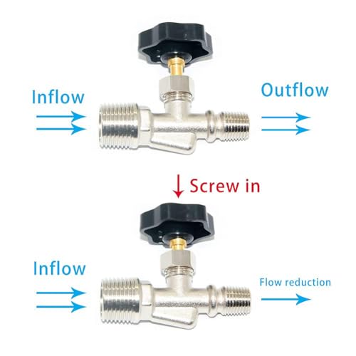 Joywayus 1/4" NPT x 3/8" NPT Male Thread Adjustable Needle Valve Brass Nickel Plated Anti-Rust Reduce Flow Control Straight Connection - size: 1/4"×3/8"