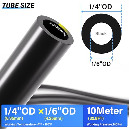 TAILONZ PNEUMATIC Black 1/4 Inch od 10 Meter 32.8ft PU Air Tubing Kit Pipe Hose Air Line Tubing Or Fluid Transfer Pneumatic tubing - size: 1/4"OD, style: Black Polyurethane PU Air Hose