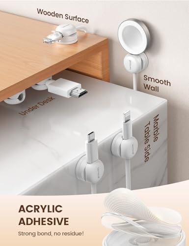 Lamicall 6Pack Rotatable Cord Organizer Cable Clips - [1s Lock] Spring Cord Holder, Phone Charger Cable Management for Desk Nightstand Wall, Office Home Dorm Room Apartment Organizer Accessories - color: Snow White, size: 6Pack