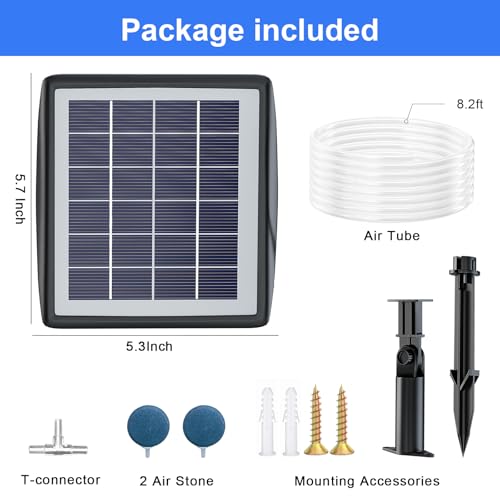 PChero Solar Pond Aerator, 2W & 2200mAh Solar Aquarium Air Pump with 2 Air Stone, 2 Modes Bubbler for Aquarium, Fish Tank, Outdoor Small Pond, Hydroponics
