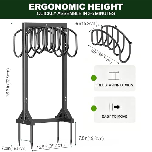 HeroicLion Garden Hose Holder Holds 2 x 151FT Hoses, Heavy-Duty Metal Freestanding Hose Stand Hanger with Stable Base, Rustproof Double Water Hose Holders for Outside Yard Lawn Farm, Black - color: Black-36.6 inch Height