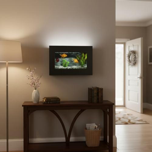 Aussie Aquariums 3.0 Wall Mounted Fish Tank Kit with LED Lighting, Built-in Filter System, Modern Space-Saving Design, Complete Accessories Set (View, Black) - color: Black, size: View