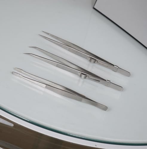 5Pcs Precision Tweezers Set, Flat/Pointed/Curved Angled Locking Long Tweezers for Crafts, Medical Surgical, Lab, Soldering, Jewelry Crafting, Watch & Electronics/Car Repair,Splinter Removal