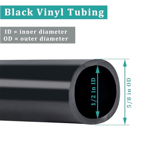 Black Vinyl Tubing 1/2” ID × 5/8” OD - 25 Feet PVC Flexible Plastic Tube Hybrid Hose, Transfer Water Air Oil for Pond Fountain Garden, Non-toxic and BPA free - size: ID 1/2 INCH, style: 25 Feet