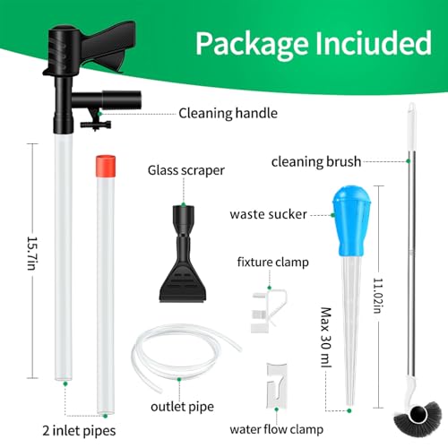 FISORAS Aquarium Gravel Cleaner, Fish Tank Cleaner Gravel Vacuum for Aquarium with 30ml Waste Remover Dropper & Cleaning Brush Suitable for Betta Fish Tank Water Changer, Wash Sand