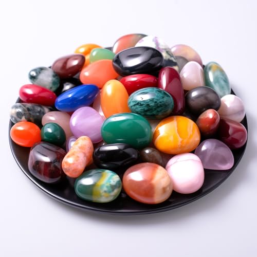 Polished Stone Set, Limited Edition, 50 Pcs, 1.8 lbs, 0.8 Inches, 25 Types of Extra Large Tumbled Gemstones and Crystals in Bulk for Healing, Reiki, Meditation, and Witchcraft - color: Mixed Crystals - 25 Types, size: 0.8"