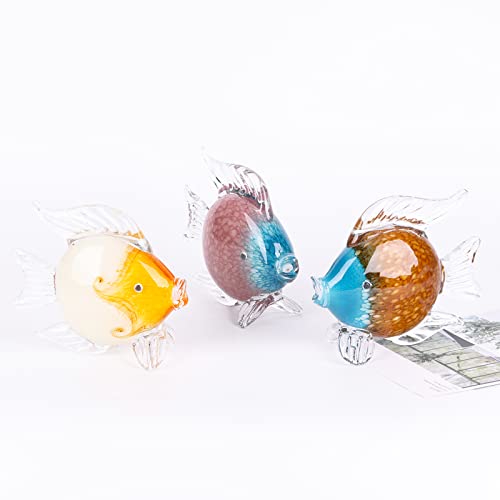 Large Glass Fish Figurines Hand Blown Glass Fish Statue and Sculpture Home Decor, Murano Animal Tropical Sea Glass Paperweights for Desk, Glass Aquarium Coastal Beach Decorative (light Orange)