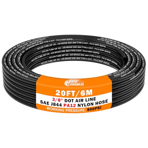 CheeMuii 3/8 Pneumatic Tubing 20 FT PA12 Nylon DOT Air Line 3/8 Inch SAE J844 DOT Air Hose 6.1 Meter Pneumatic Air Tubing Pipe Hose Line for Air Brake System Or Fluid Transfer - color: Black, size: 3/8"OD-20FT